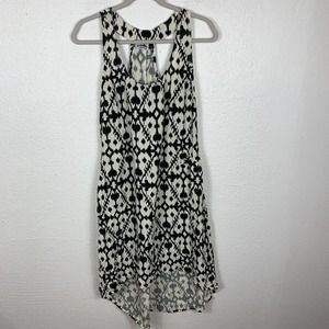 Kavu Jocelyn Aztec Boho High Low Dress Black White Flowy Racerback Womens L